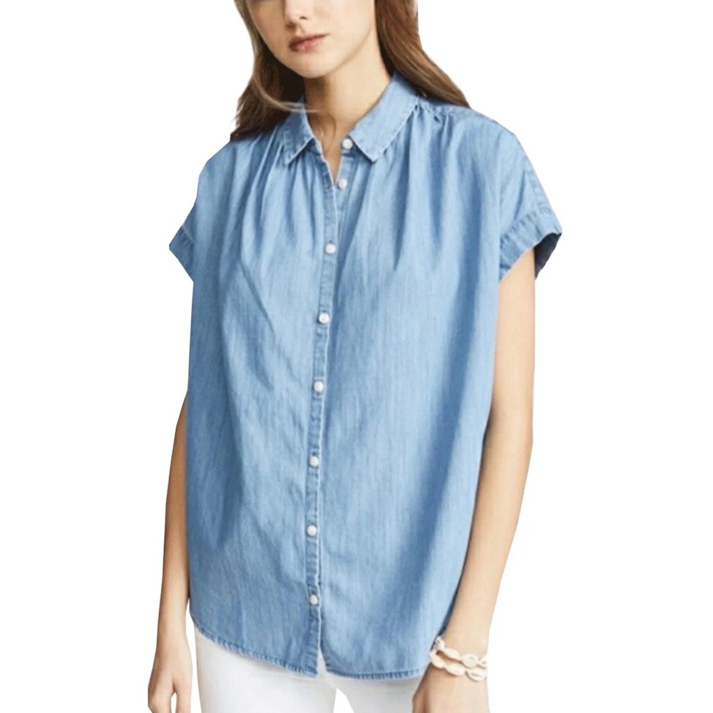Madewell Large Chambray Top Button Down Shirt Light Blue Cotton Denim 1463
